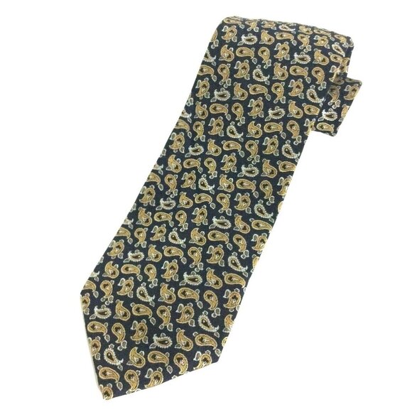 Jos A Bank Executive Collection Silk Mens Neck Tie Navy Blue Gold Paisley - Picture 1 of 4